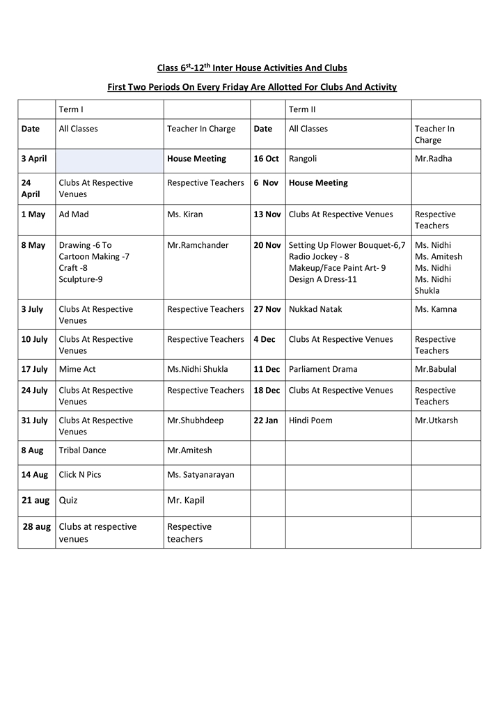 Interhouse Events